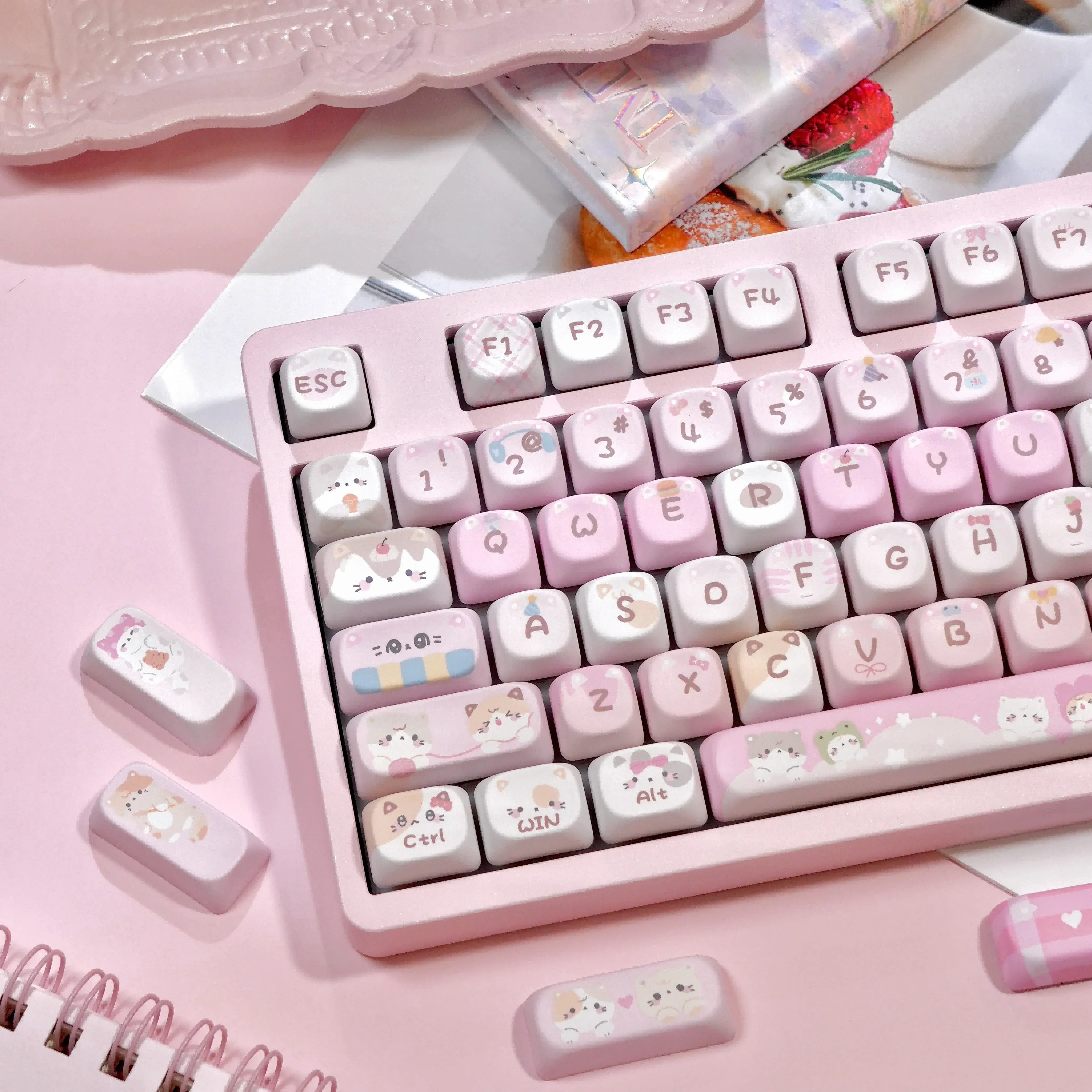Juego de teclas MOA de gato rosa, 126 teclas PBT, tapa de teclado personalizada rosa, tapa de tecla de perfil MOA para teclado mecánico - imagen 4