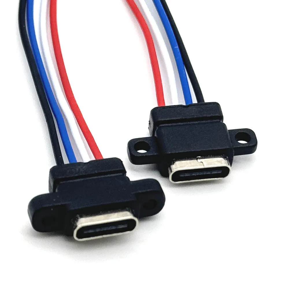 1 Uds USB-C toma de carga de alta corriente con anillo de goma 2 pines 4 pines oreja recta oreja lateral tipo C conector hembra impermeable - imagen 3