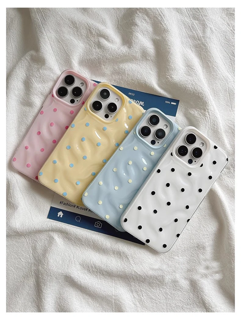 Fundas de teléfono con textura de pliegues de lunares de amor para IPhone 15 16 Pro Max funda 13 14 Pro funda de silicona suave a prueba de golpes a la moda - imagen 3