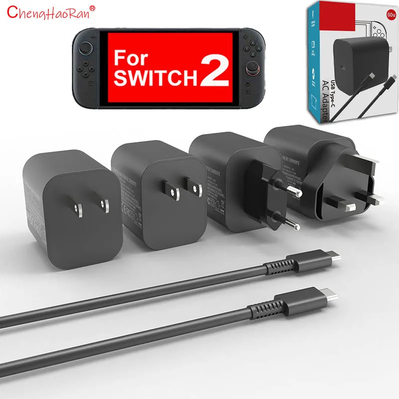 3 modelos 2025 nuevo 100-240V 60W adaptador de CA de carga rápida para NS Switch 2 consola cargador tipo C línea de carga de 120cm