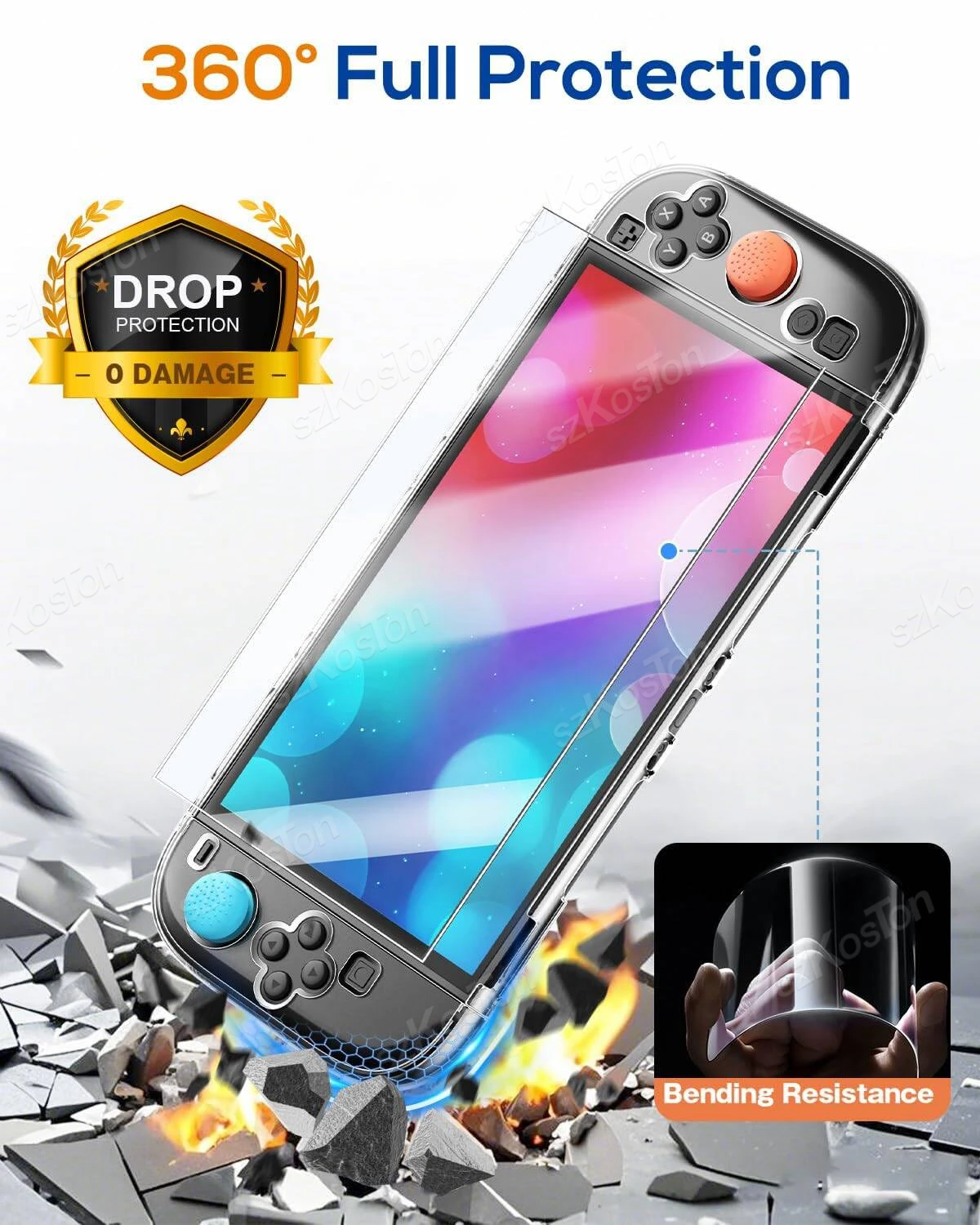 Paquete de accesorios 5 en 1 para Switch 2, Estuche de transporte portátil, cubierta protectora suave, Protector de pantalla, Kit de tapones antipolvo, empuñaduras para pulgar - imagen 4