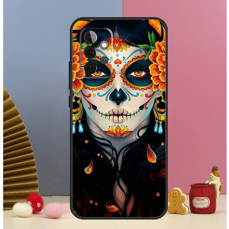 Catrina hermosa chica rosa cráneo funda para Samsung Galaxy A13 A33 A53 A32 A52 A22 A12 A15 A25 A71 A51 A14 A24 A34 A54 - imagen 2