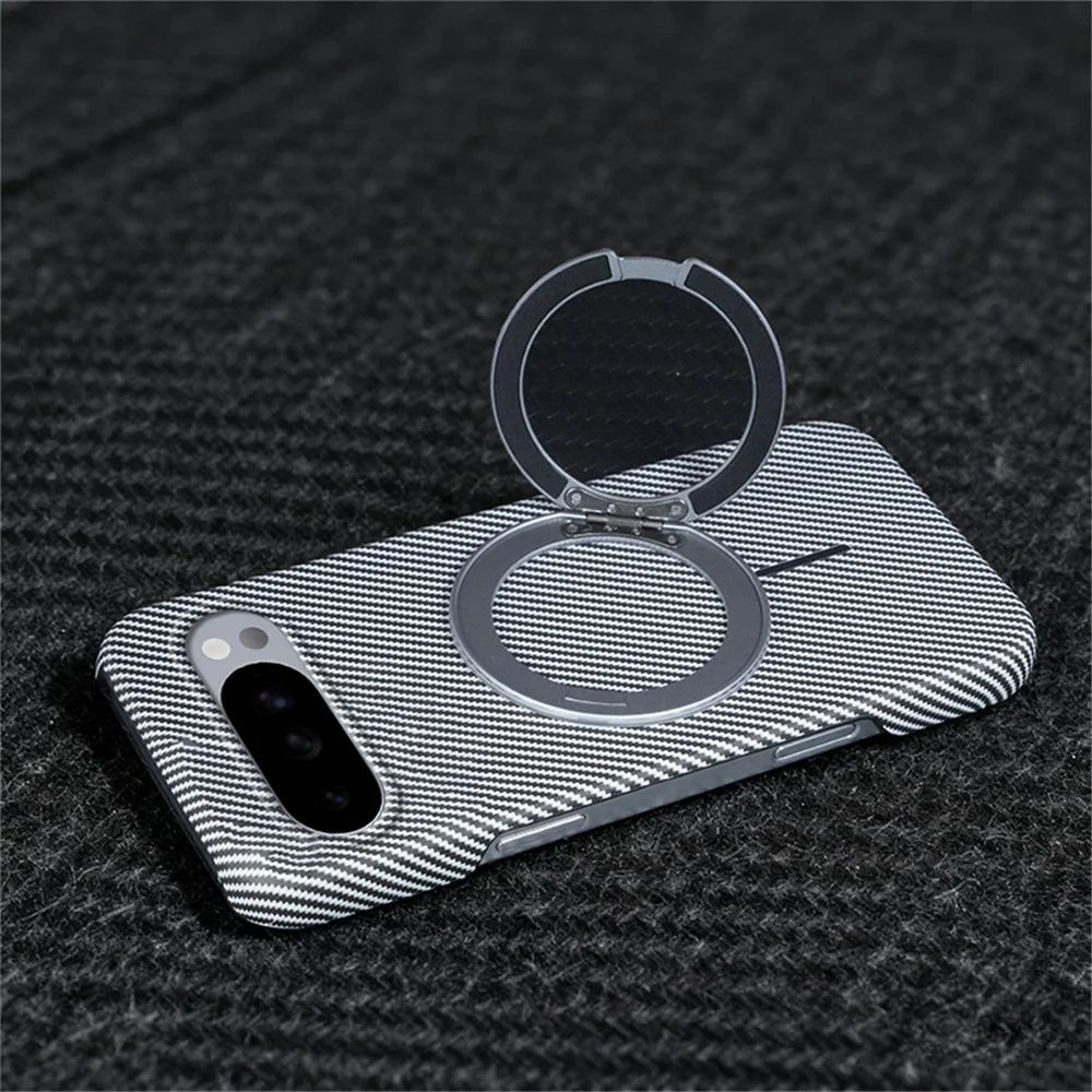 Funda de teléfono de fibra de carbono con soporte magnético giratorio de lujo para Google Pixel 9 10 Pro XL 9A anillo magnético soporte plegable cubierta dura - imagen 3
