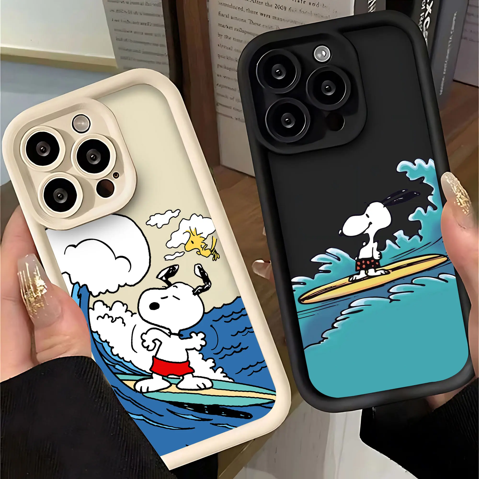 Funda de teléfono Surfing Funny S-snoopy para IPhone 16 15 14 13 12 11 Pro Max Mini XR XS X 7 8 Plus, funda trasera suave de TPU
