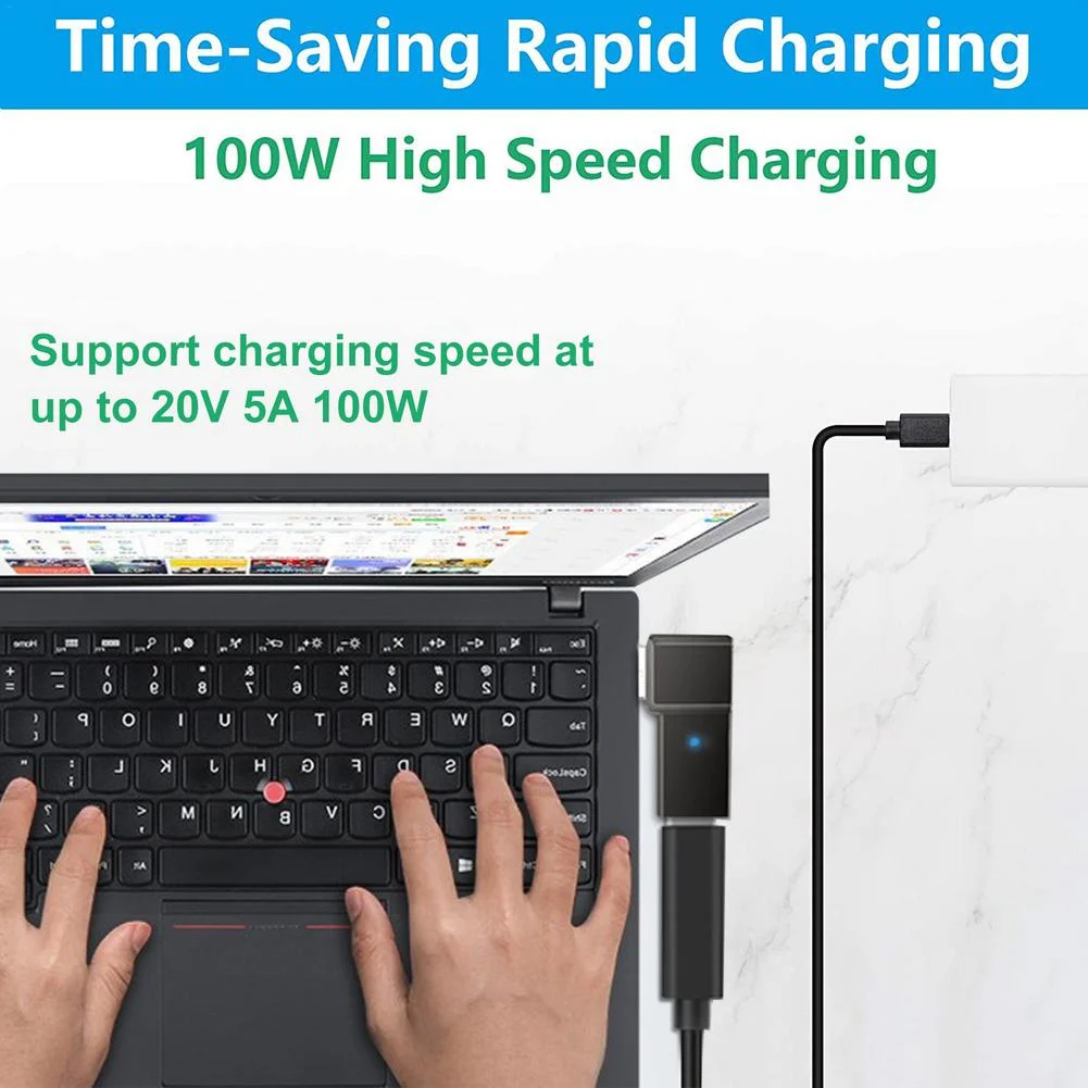 Adaptador PD tipo C de 100W, convertidor de enchufe hembra a punta cuadrada, Cable de carga rápida USB-C para conector de alimentación CC Lenovo Thinkpad - imagen 5