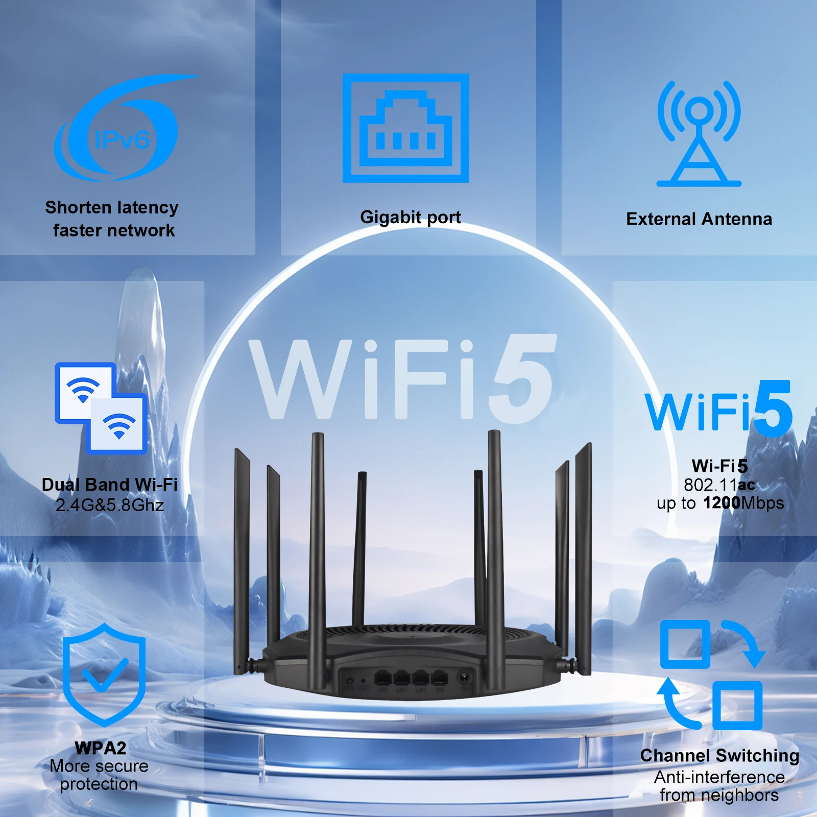 Enrutador AP KuWFi de 1200Mbps, enrutador WiFi de doble banda 11ac 2,4G 5G, antenas externas, puerto LAN Gigabit WAN, compatible con 64 usuarios, malla VPN - imagen 3