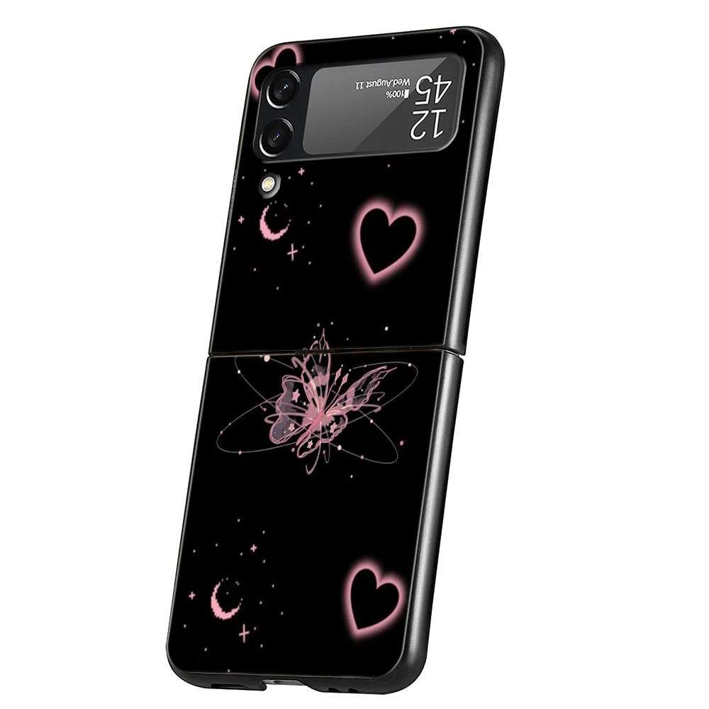 Funda de teléfono de lujo para Samsung Galaxy Z Flip 3 4 5 6 PC plegable dura para Samsung Z Flip3 Flip4 Flip5 cubierta mariposa amor negro - imagen 5