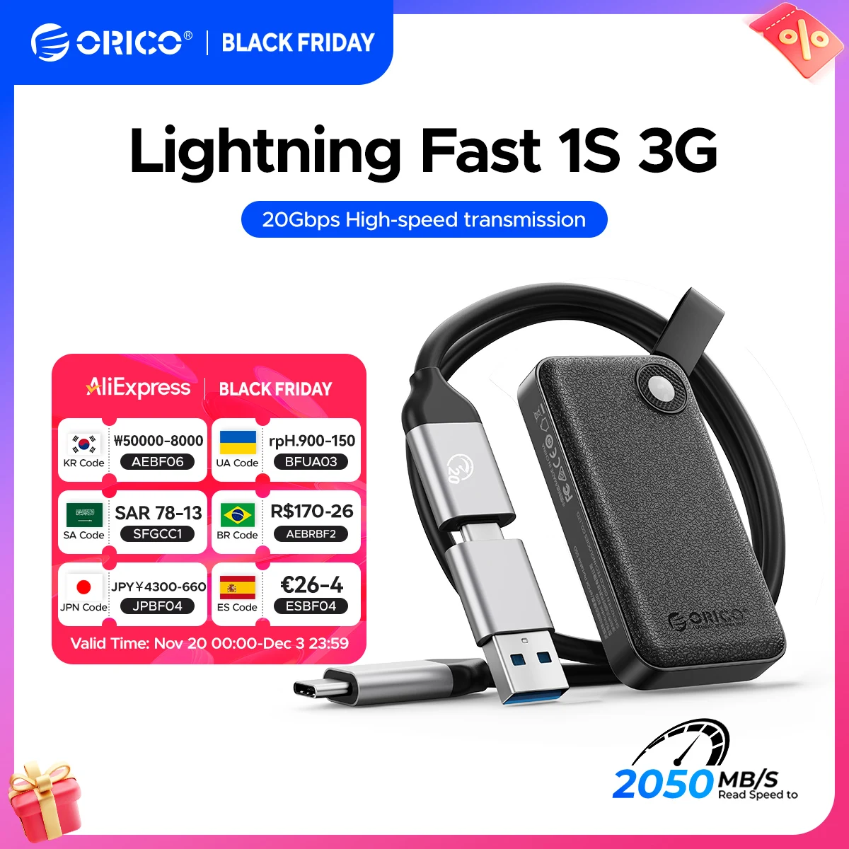 ORICO SSD portátil de 2 TB hasta 2000 MB/s USB 3,2 Gen 2x2 Ultra-Mini compacto con cable USB C 2 en 1, unidad de estado sólido externa - imagen 2