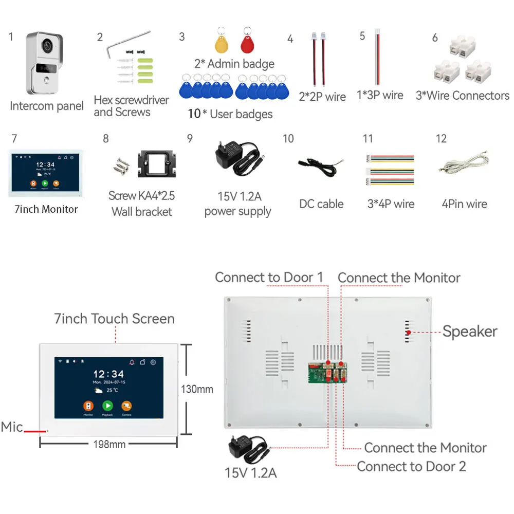 1080P TUYA Wifi Video sistema de timbre portero puerta RFID cámara de desbloqueo 7 pulgadas 2 pantalla táctil LCD, Control de acceso de videoportero - imagen 4
