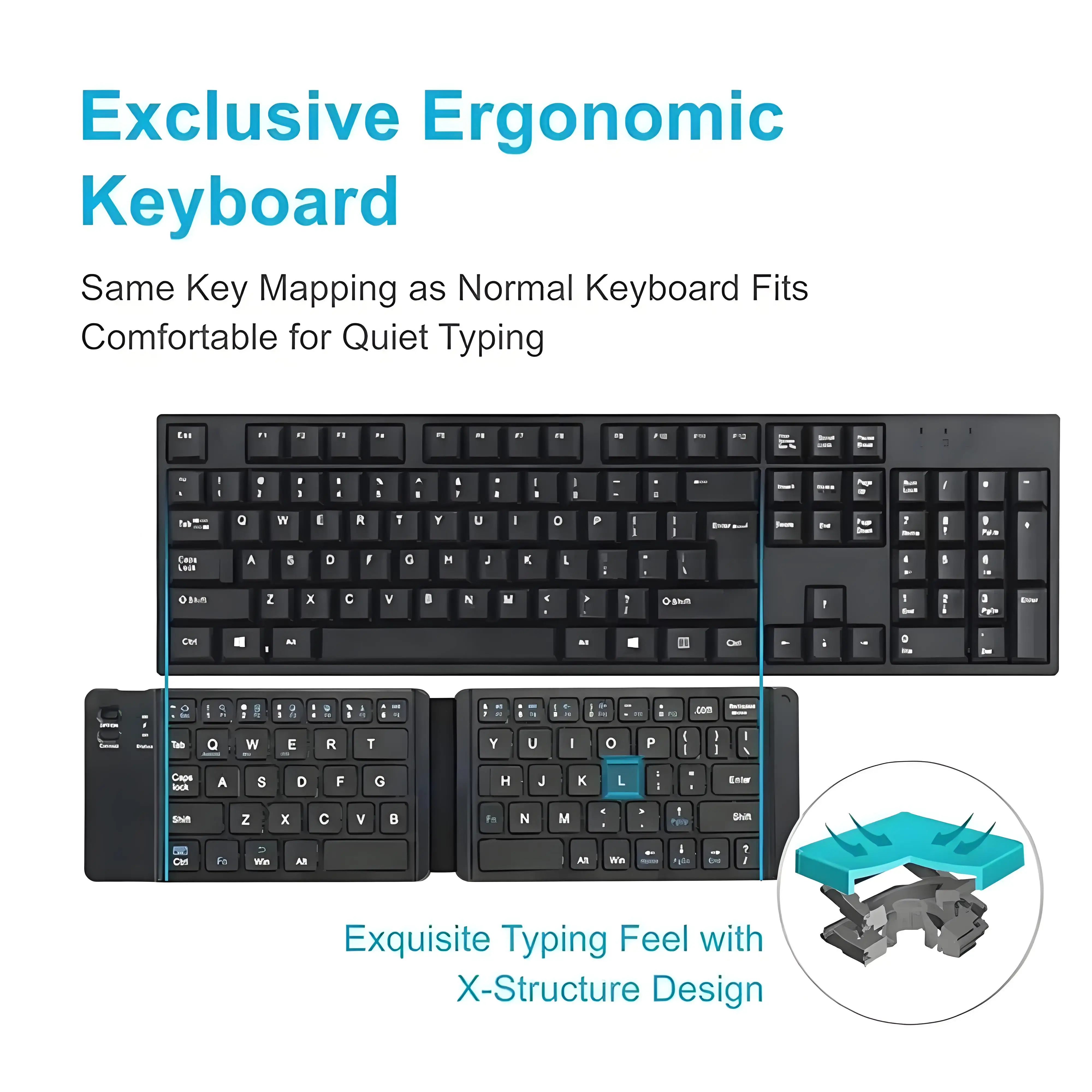 Teclado plegable Bluetooth, teclado portátil de oficina, Mini teclado inalámbrico de almacenamiento, tres sistemas, juego de teclas para IPAD, tableta y portátil - imagen 3