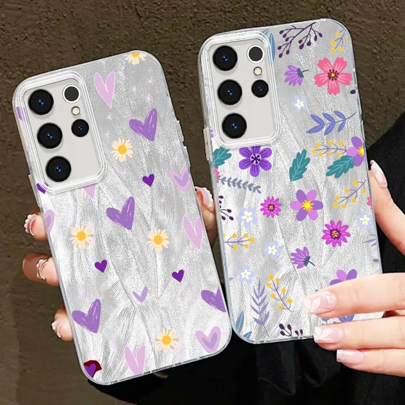 Funda de teléfono con textura de plumas, flores coloridas a la moda para Samsung Galaxy S25 S24 S23 S22 S21 S20 Ultra FE Lite