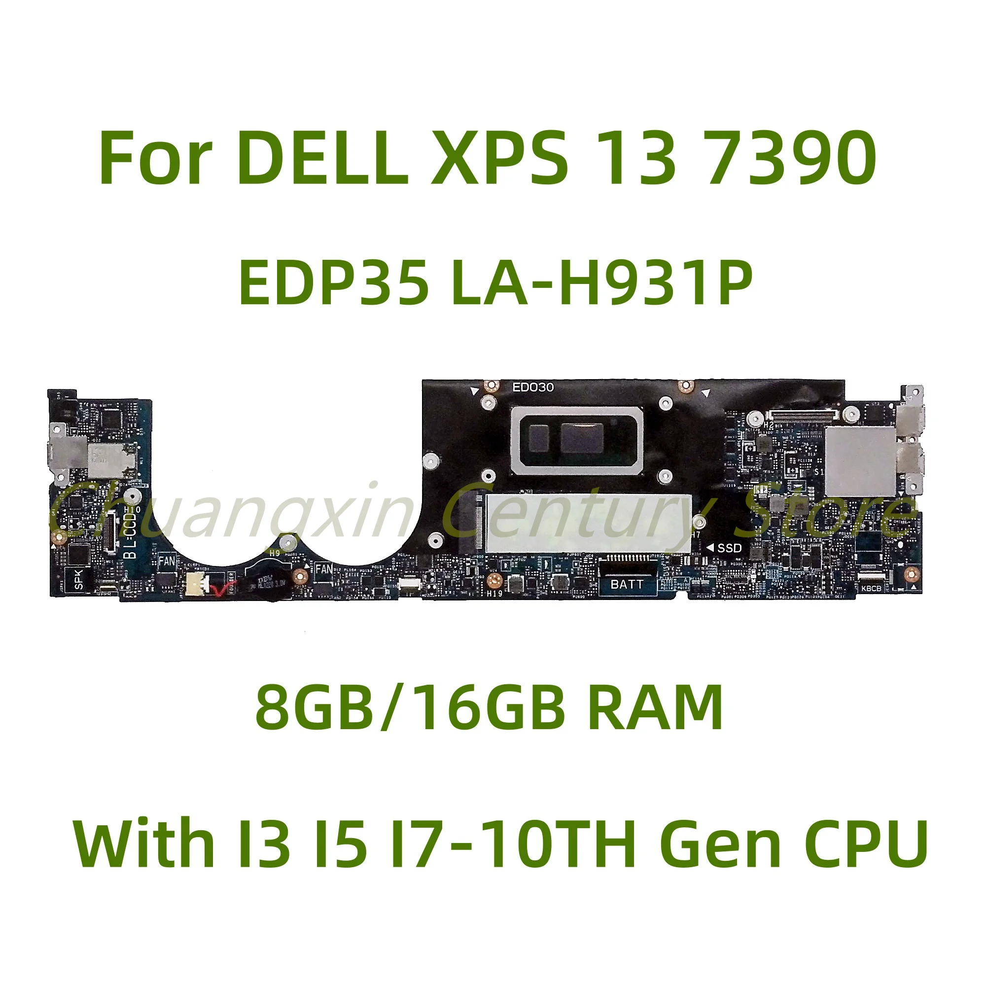 Placa base LA-H931P adecuada para portátil DELL XPS 13 7390 con CPU I3 I5 I7-10TH Gen 8GB/16GB RAM 100% probado completamente en funcionamiento