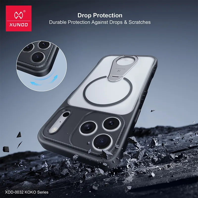 Para iPhone 17 Pro Max, 17 Pro Funda magnética XUNDD KOKO PC dura Translúcido Mate Funda plegable con soporte para teléfono - imagen 4