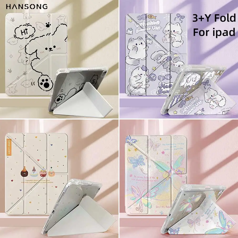 3 + Y-fold para iPad 10th Gen Track cubierta transparente para Air 4 5 6 10,9 pulgadas 11 pulgadas 13 pulgadas para Air 12/13 9,7 Pro 11 12,9 13 Mini 6 7 funda