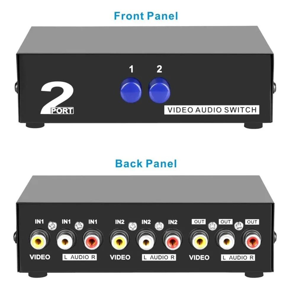 Conmutador AV RCA de 2 puertos Caja selectora de conmutador de audio y vídeo compuesto de 2 entradas y 1 salida para reproductor de DVD de TV, juego Sega Genesis/SNES/N64 PS2 - imagen 3
