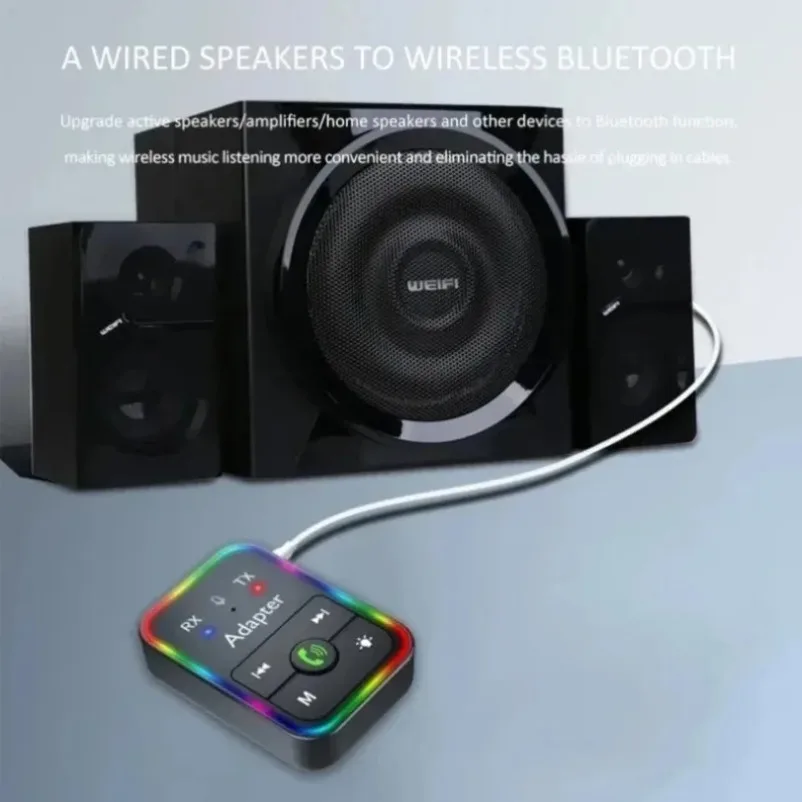 Transmisor o receptor inalámbrico Bluetooth 5,3 2 en 1 para coche, luz RGB, manos libres con micrófono, conector auxiliar de 3,5mm, adaptador de Audio, reproductor MP3 - imagen 2