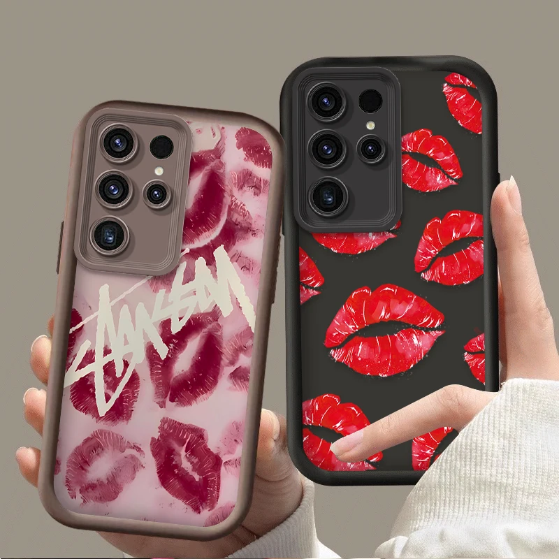 Funda de labios rojos chica Sexy para Samsung Galaxy S24 S23 S22 S21 Ultra Plus FE A54 A34 A14 A73 A53 A33 5G funda de silicona suave mate - imagen 2