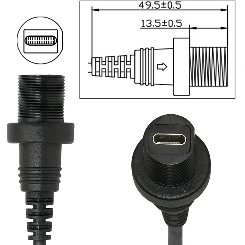 0,3 m USB A 3,0 macho hembra a tipo C 3,1 hembra coche yate motocicleta Panel de salpicadero Cable impermeable integrado - imagen 2