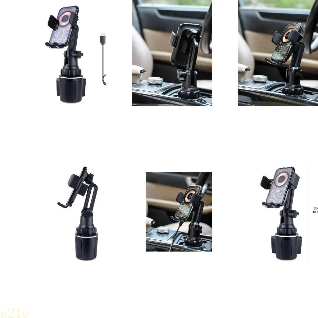 Portavasos para coche, soporte para teléfono con soporte de carga inalámbrica de 15W, sujeción automática, Panel de vidrio transparente para vehículo - imagen 3