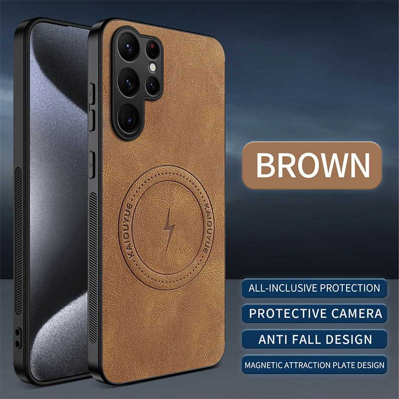 Funda de cuero magnética para Samsung Galaxy S25 FE S24 S23 S22 S21 Ultra Plus Edge, carcasa protectora completa para cámara Mag-safe - imagen 2