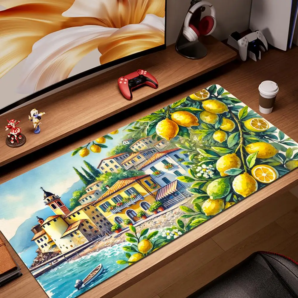 Alfombrilla de ratón antideslizante con diseño de árbol de limón, paisajes italianos, adecuada para ordenadores de oficina, portátiles, juegos de deportes electrónicos, alfombrillas de escritorio, teclado XXL 40x90
