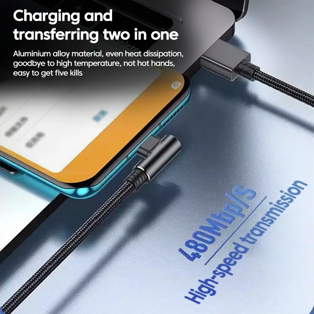 Cable USB a tipo C de 120W, codo de 90 grados, carga rápida de teléfono móvil USB C para Xiaomi, Redmi, Huawei, Cable de carga de teléfono tipo C - imagen 5