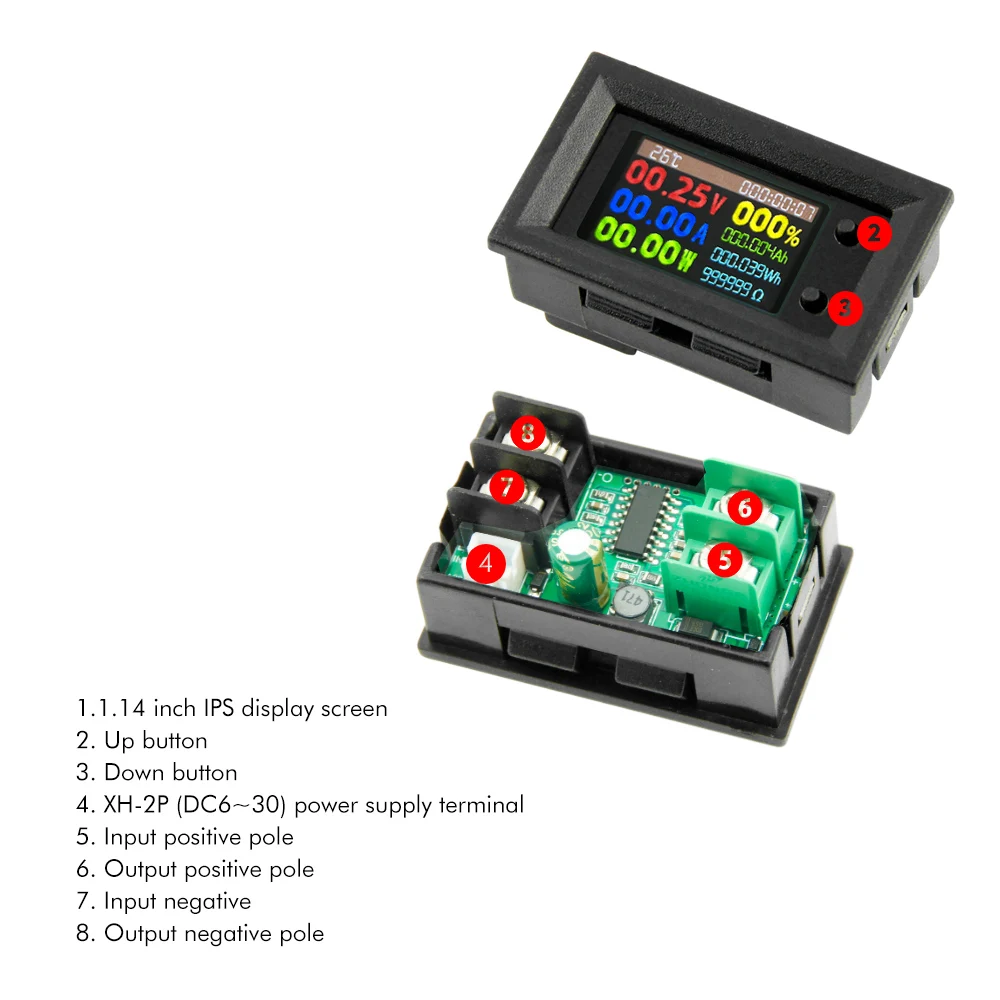 Voltímetro de energía Digital, amperímetro, vatímetro de voltaje, medidor de temperatura, medidor de frecuencia de energía eléctrica 9 en 1, DC720, 30V - imagen 4
