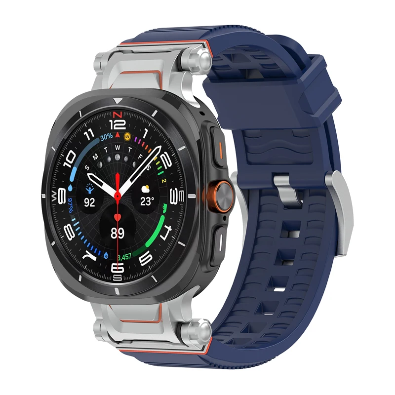 Correa deportiva de silicona + Metal para Samsung Galaxy Watch Ultra, correa estilo Mecha de 47mm, pulsera con extremo curvo sin huecos - imagen 3