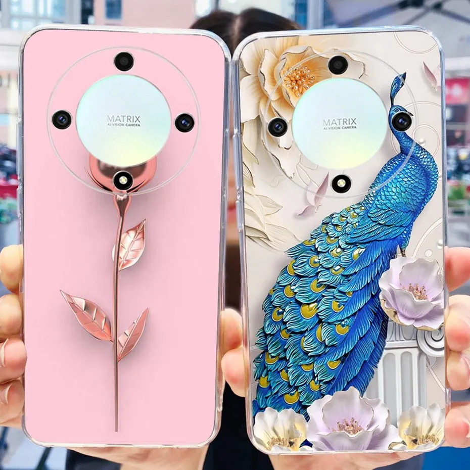 Funda de teléfono con patrón de gato y flores para Honor X9b 2023, funda trasera de TPU de silicona suave para Honor X9b X 9B 5G - imagen 4