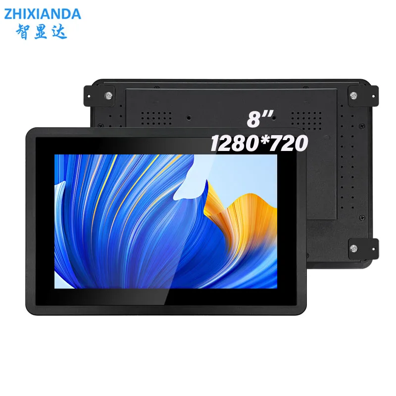 Precio de fábrica 8 pulgadas 1280*720 pantalla táctil LCD impermeable grado Industrial incorporado Monitor de pantalla plana pura