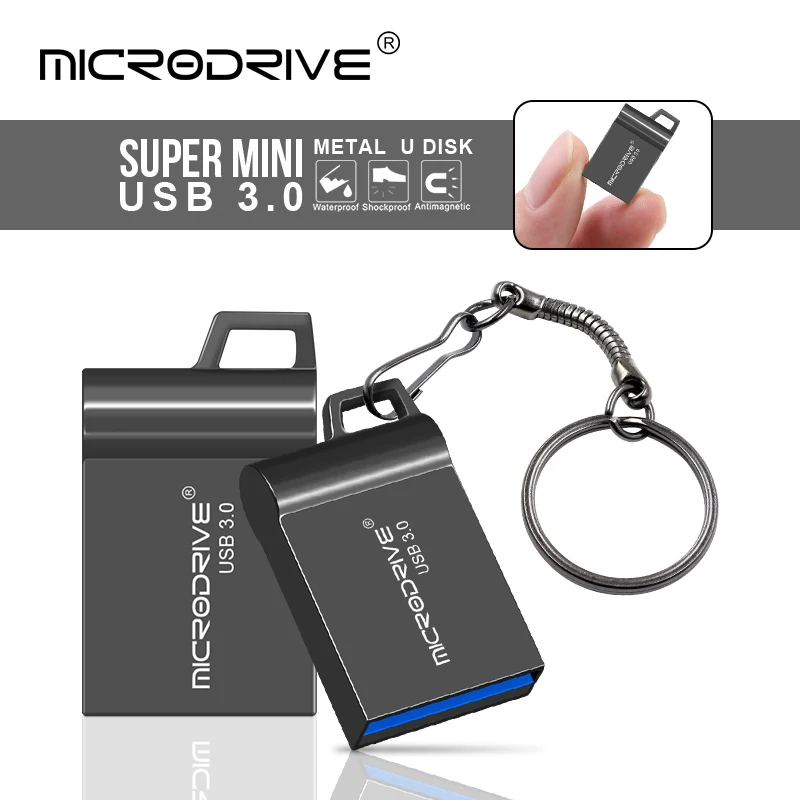 Mini unidad Flash USB 3,0 de alta velocidad, 16GB, 32GB, 64GB, 128GB, unidad colgante de Metal, unidad USB resistente al agua, bolígrafos de memoria con llavero - imagen 3