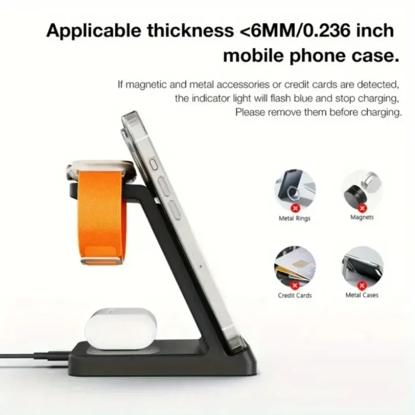Cargador inalámbrico 3 en 1, soporte para teléfono de escritorio para iPhone 17 16 Pro Max 15 14 13 12 Apple Watch 11 ~ 2 Airpods Pro 3/2, carga rápida - imagen 4