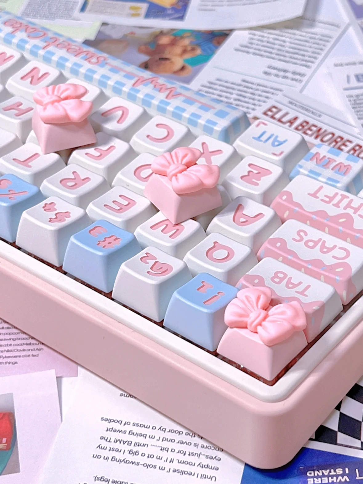 Teclas de lazo rosa, teclas de Donut de comida personalizadas, Teclado mecánico de eje transversal, juego Diy para niñas, teclas de corazón femeninas rosas bonitas - imagen 5