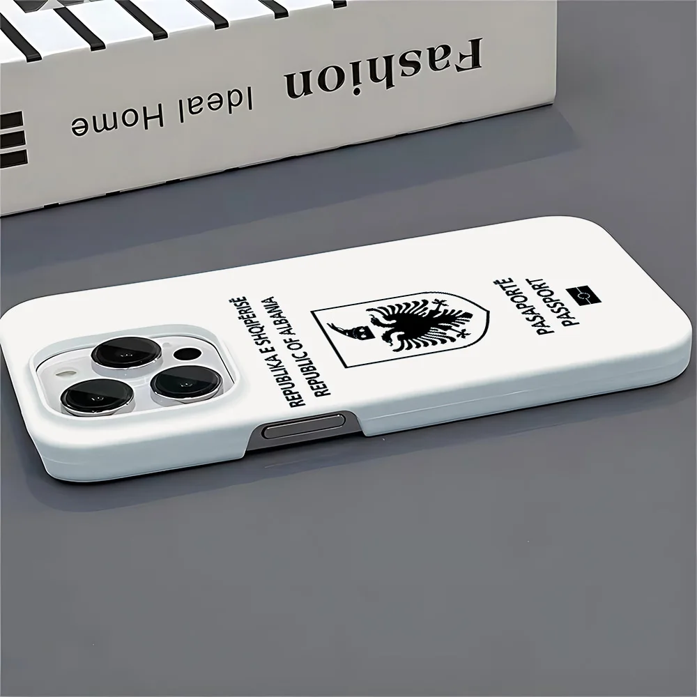 Funda de teléfono para iPhone 17 16 15 14 13 12 11 Pro Max X XS XR XSMax 7 8 Plus Air película brillante PC dura pasaporte de Albania - imagen 2