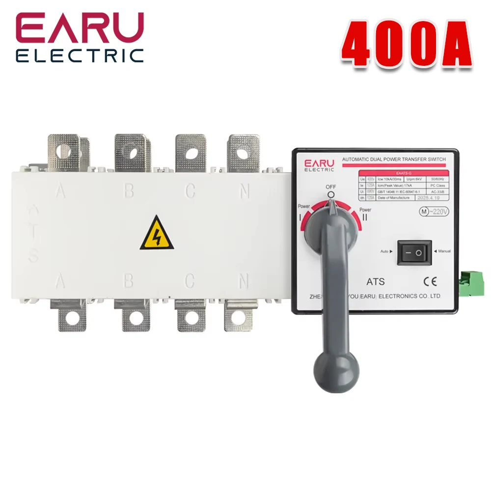 4P 400A AC400V ATS PC interruptor de transferencia automática Selector eléctrico automático o Manual 2 entradas 1 salida alimentación ininterrumpida - imagen 2
