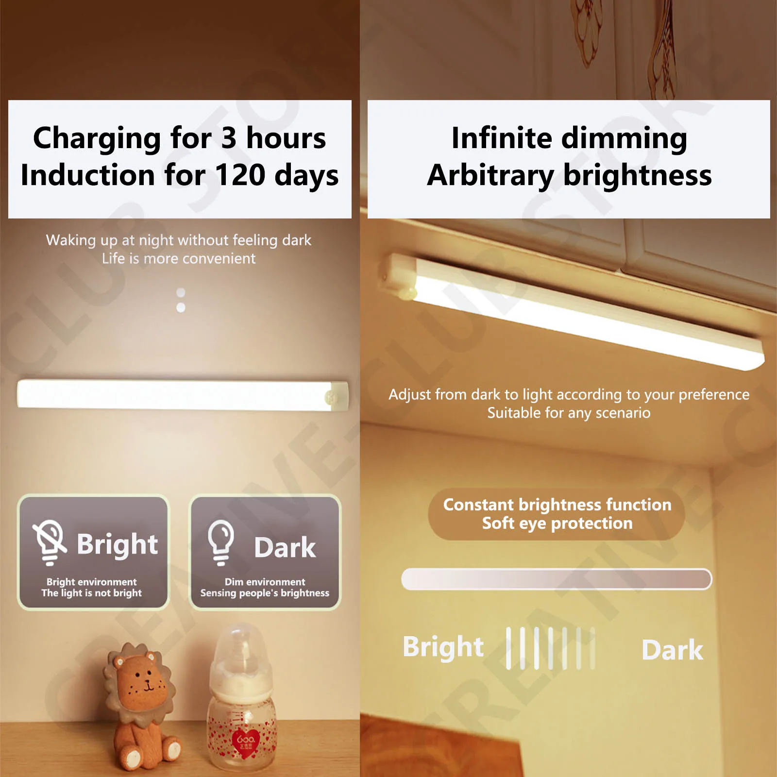 Luz LED inalámbrica recargable para gabinete con sensor de movimiento, ideal para armario, cocina, armario, escaleras, noche con pilas, 1 ud. - imagen 2