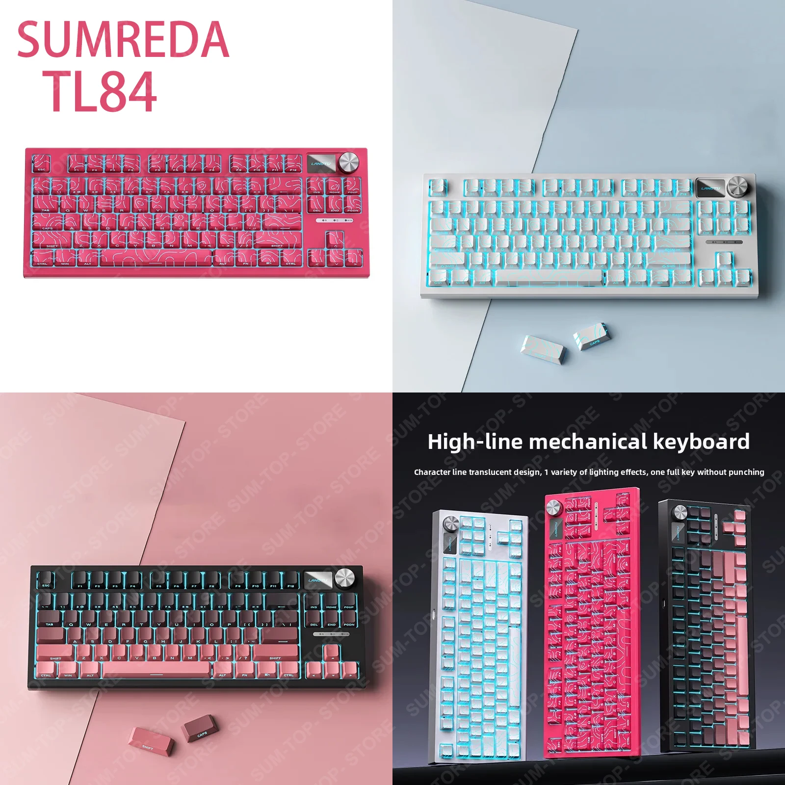 SUMREDA TL84 Teclado mecánico de línea de contorno con cable grabado lateral intercambiable en caliente personalizado para juegos de deportes y trabajo de oficina