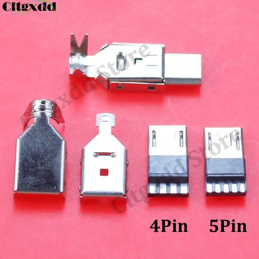 Cltgxdd-Conector Micro USB de 4 pines, conector macho de 5 pines, carcasa de Metal, Cable de soldadura, interfaz de línea OTG, enchufe de Cable de datos DIY, 1 Juego