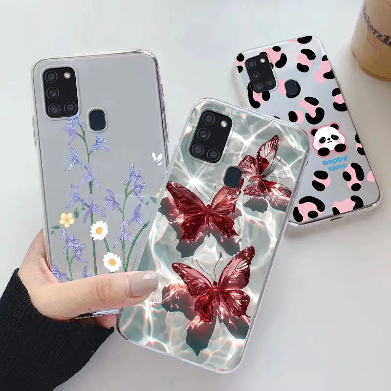 Para Samsung Galaxy A10 A11 M11 A21s A20 A30 M10S A20E A20S A56 funda mariposa aceite flor transparente cubierta de teléfono parachoques suave Fundas - imagen 2
