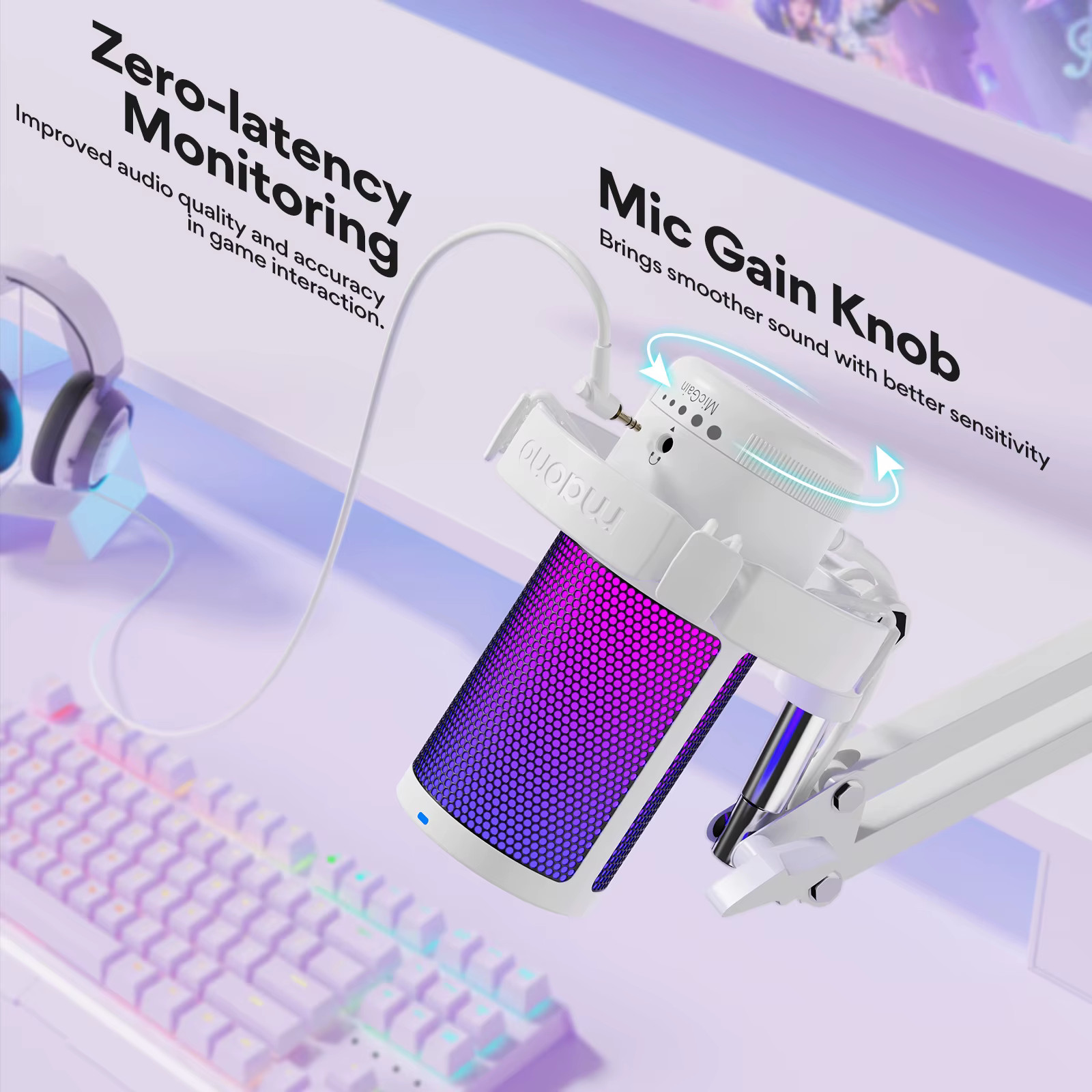 Micrófono Gamerwave DGM20S USB RGB Cancelación Ruido Silencio Un Toque - imagen 3