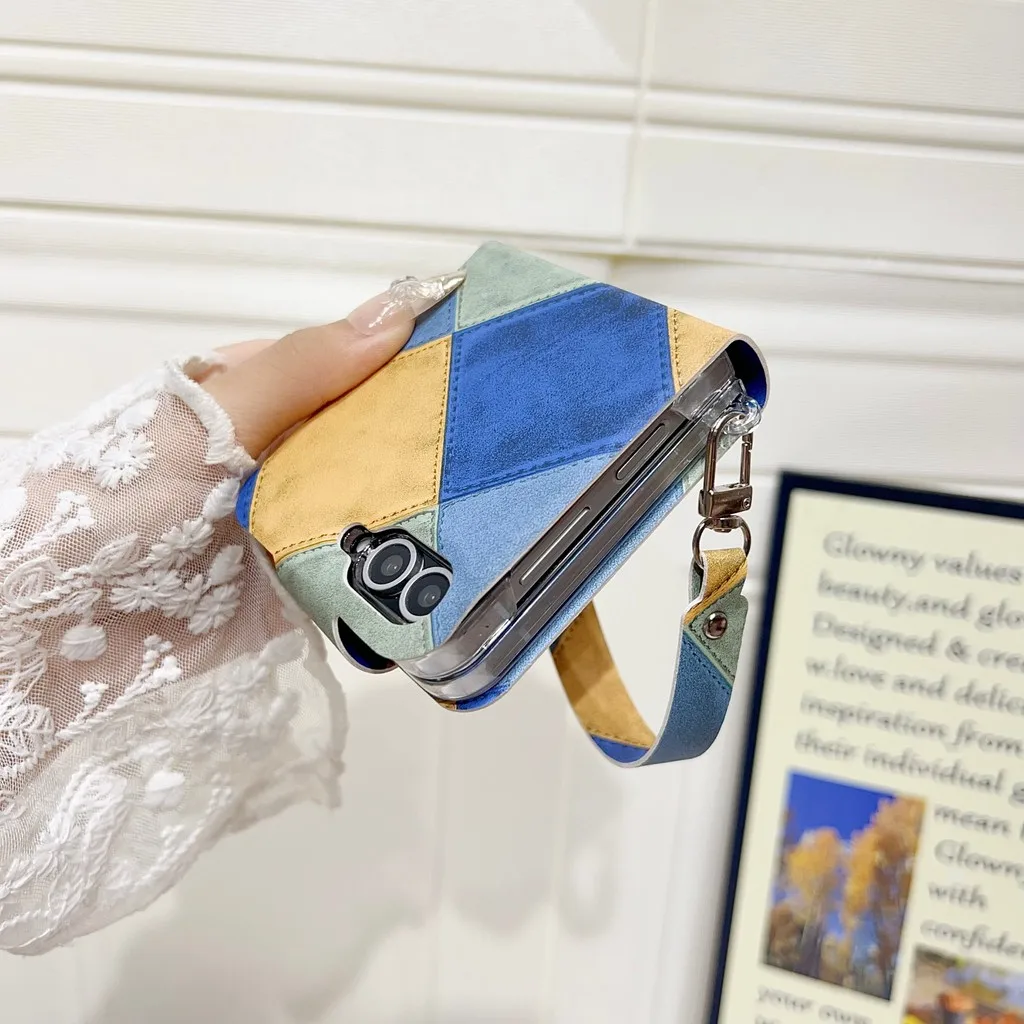 Funda de teléfono para Samsung Galaxy Z Flip 6 5 5G Flip6 Flip5 5G DIY parche Retro correa de muñeca funda dura para teléfono móvil - imagen 4