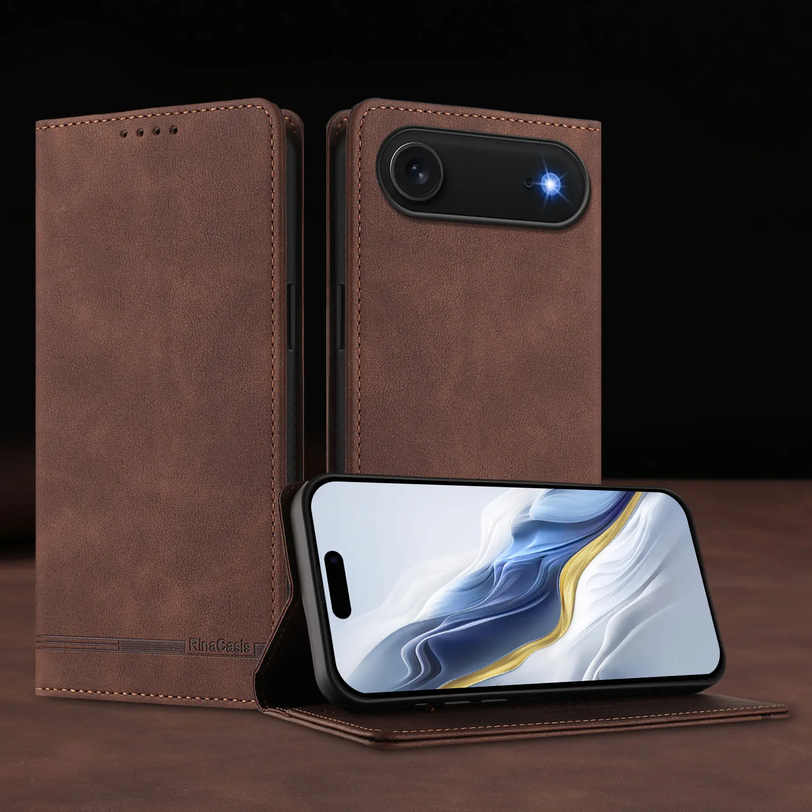 Funda de teléfono de cuero con billetera Solt con tarjeta magnética fuerte de negocios para iPhone 17 Pro Max 16 Plus 15 14 13 12 11 funda con tapa para libro - imagen 3