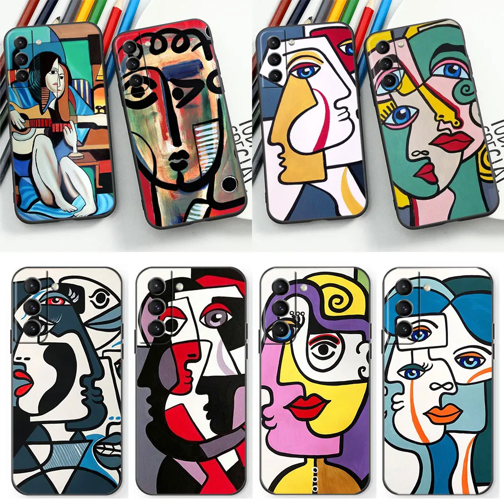 P-Picasso pintura de arte abstracto funda de teléfono para Samsung Galaxy S24 S23 S22 S21 S20 Ultra 5G Fe S10 S10E S9 Plus Lite cubierta negra