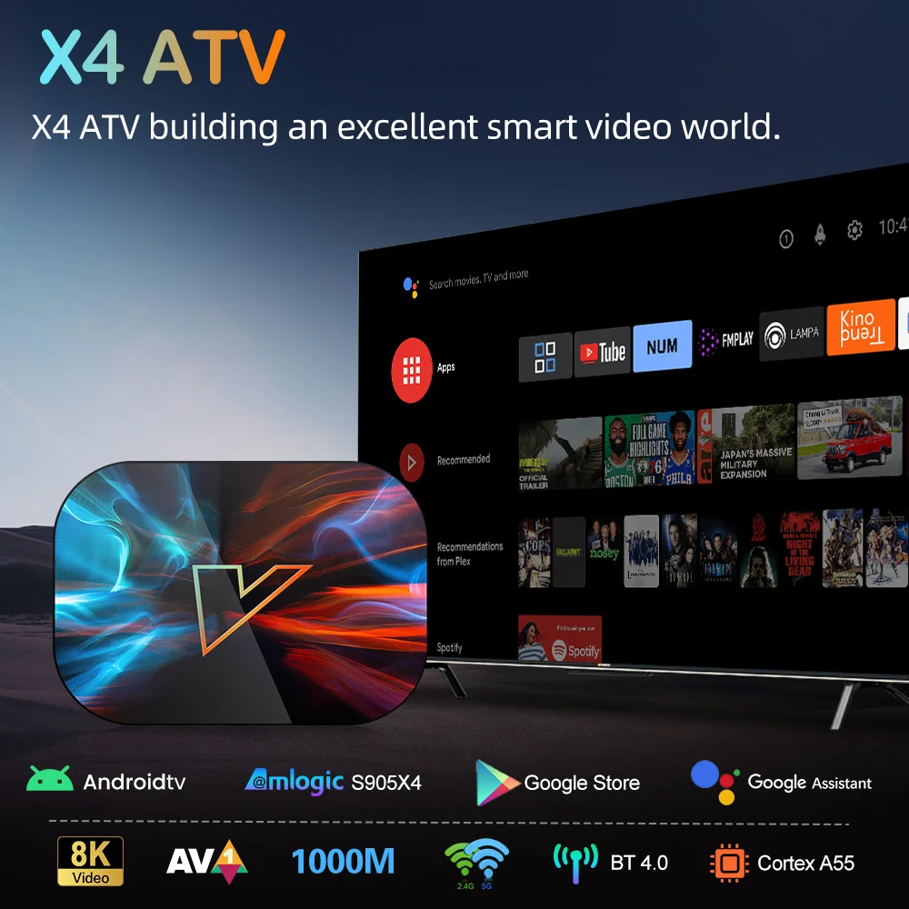 VONTAR-Dispositivo de TV inteligente X4 ATV, decodificador con Android TV 128, 4GB, 32GB, 64GB, 11,0 GB, Amlogic S905X4, compatible con 4K, AV1, 1000M, Wifi, reproductor multimedia - imagen 2