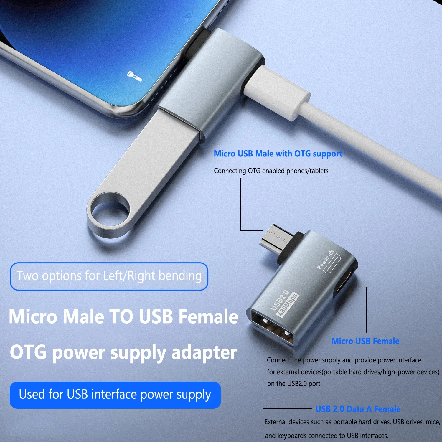 Adaptador Micro USB OTG de 90 grados para Fire Stick TV Snes mini Classic Nes Mini con fuente de alimentación en ángulo izquierdo y derecho