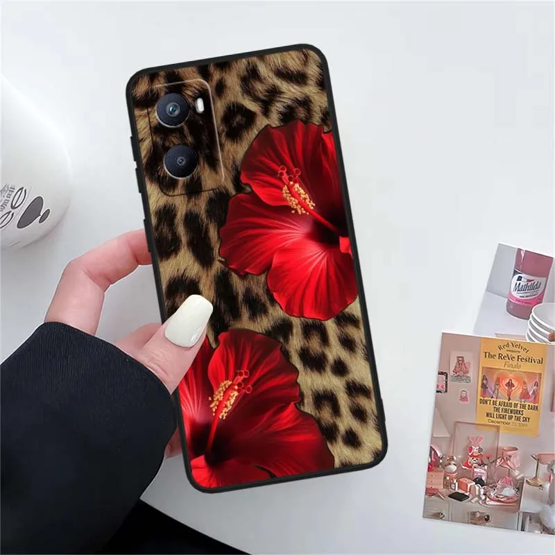 Patrón de estampado de leopardo para OPPO Reno 12 11 F 10 8 7 6 5 4 Z T Lite Plus Pro 4G 5G funda de teléfono negra - imagen 5
