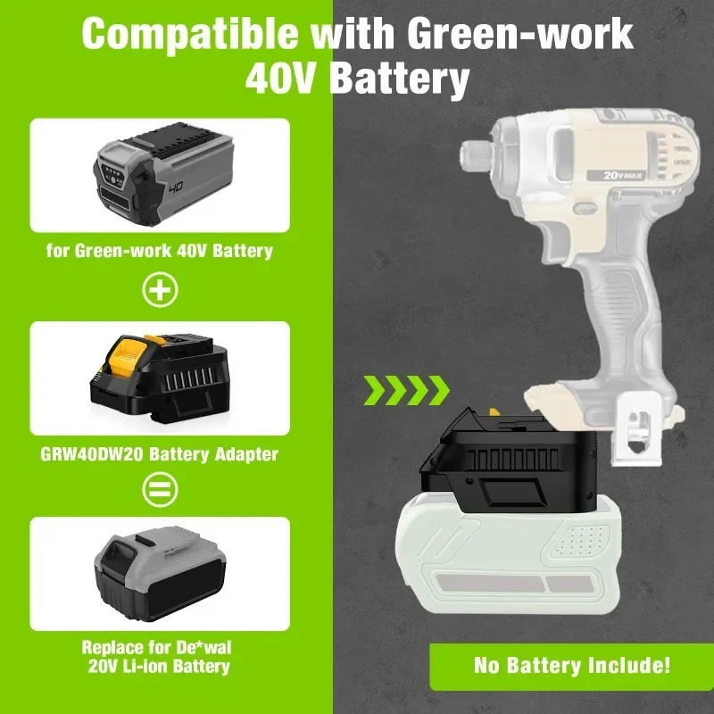Para Greenworks 40V Li-ion batería convertir a para Dewalt 20V batería, para Dewalt 20V MAX XR herramientas eléctricas GRW40DW20 adaptador de batería - imagen 3