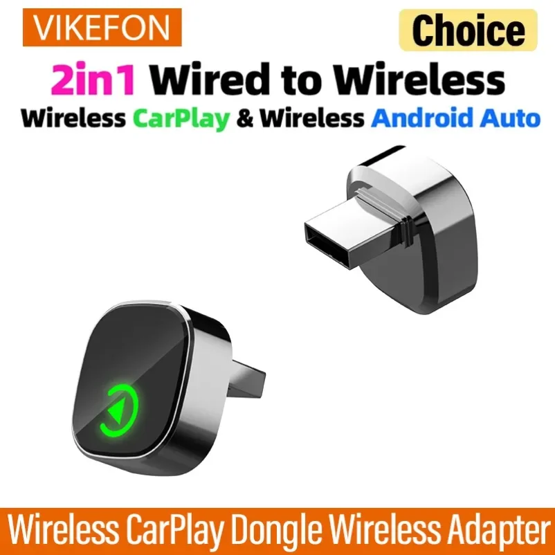 Adaptador inalámbrico Android Auto 2 en 1, Dongle CarPlay inalámbrico, sistemas inteligentes para coche, caja inteligente AI para coche con CarPlay con cable