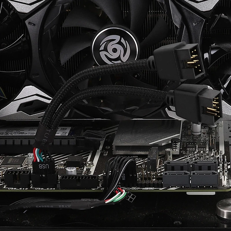 Cable de extensión USB 2,0 para placa base de ordenador, 15cm, 9 pines, 1 hembra a 2 machos, divisor Y, Cable de extensión de Audio HD para PC - imagen 4