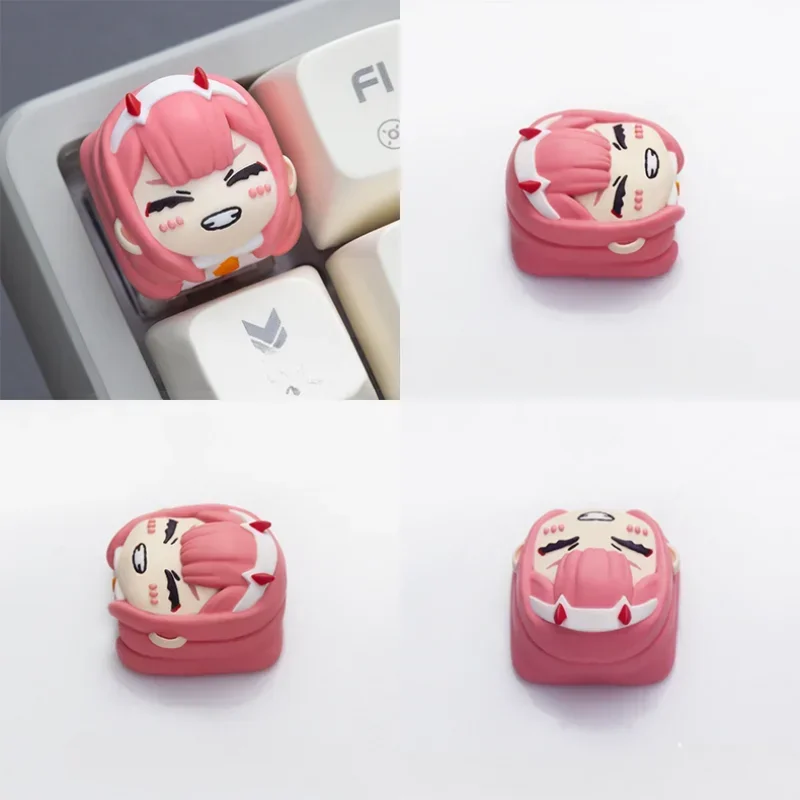 MiFuny Anime Zero Two Keycap Set Darling 02 Resina/PBT Kawaii dibujos animados personalizados juegos artísticos teclas para teclado mecánico regalo - imagen 5